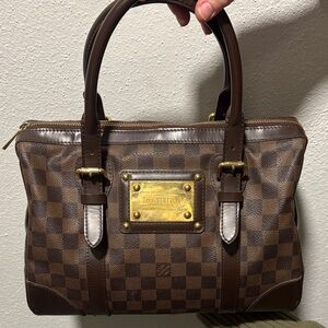 Louis Vuitton Brown Damier Handbag with Gold Accents